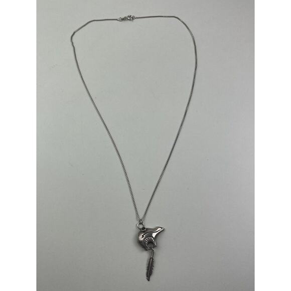 Sterling Silver Box Chain 18" Necklace Southwest Style Bear Feather Pendant - Picture 2 of 11